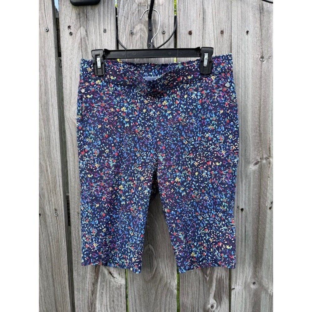 Rafaella Comfort Navy Blue Confetti Floral Pull On Stretch Shorts Womens Size 10